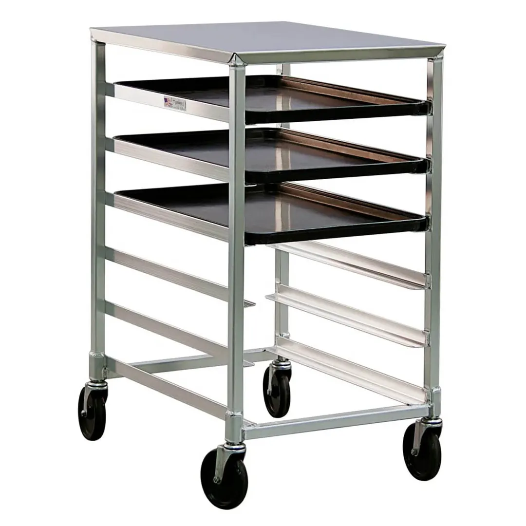 New Age 1321 6 Pan Half-Size End Load Aluminum Bun / Sheet Pan Rack with Work Top
