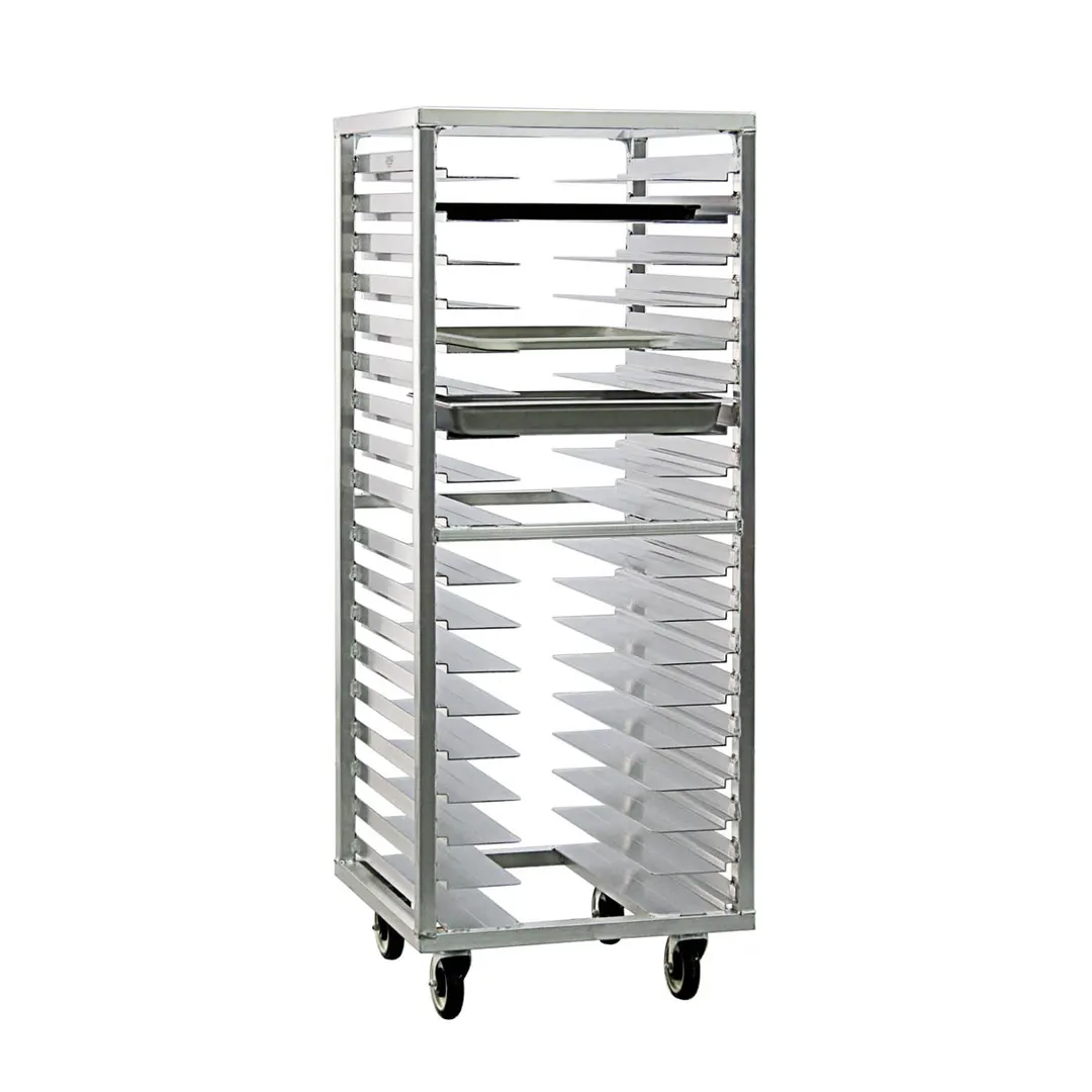 New Age 1637 18 Pan End Load Aluminum Universal Bun / Sheet Pan Rack w/ 3" Bottom Load Slides