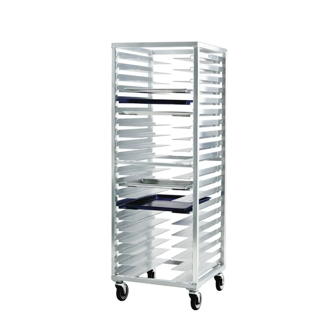 New Age 1642 20 Pan End Load Aluminum Universal Bun / Sheet Pan Rack w/ 3" Bottom Load Slides