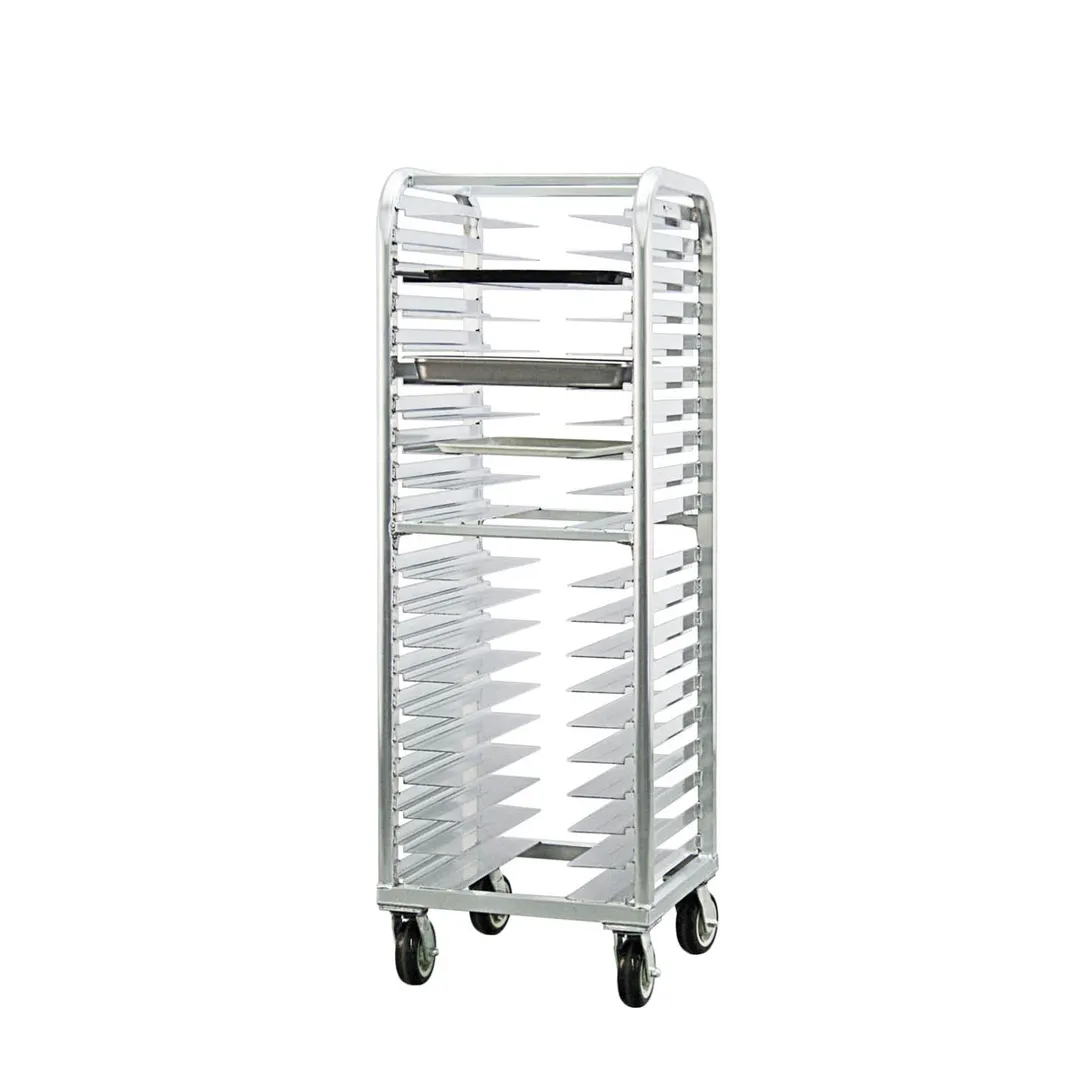 New Age 4642 Lifetime Series 20 Pan End Load Aluminum Bun / Sheet Pan Rack w/ Wide Angle