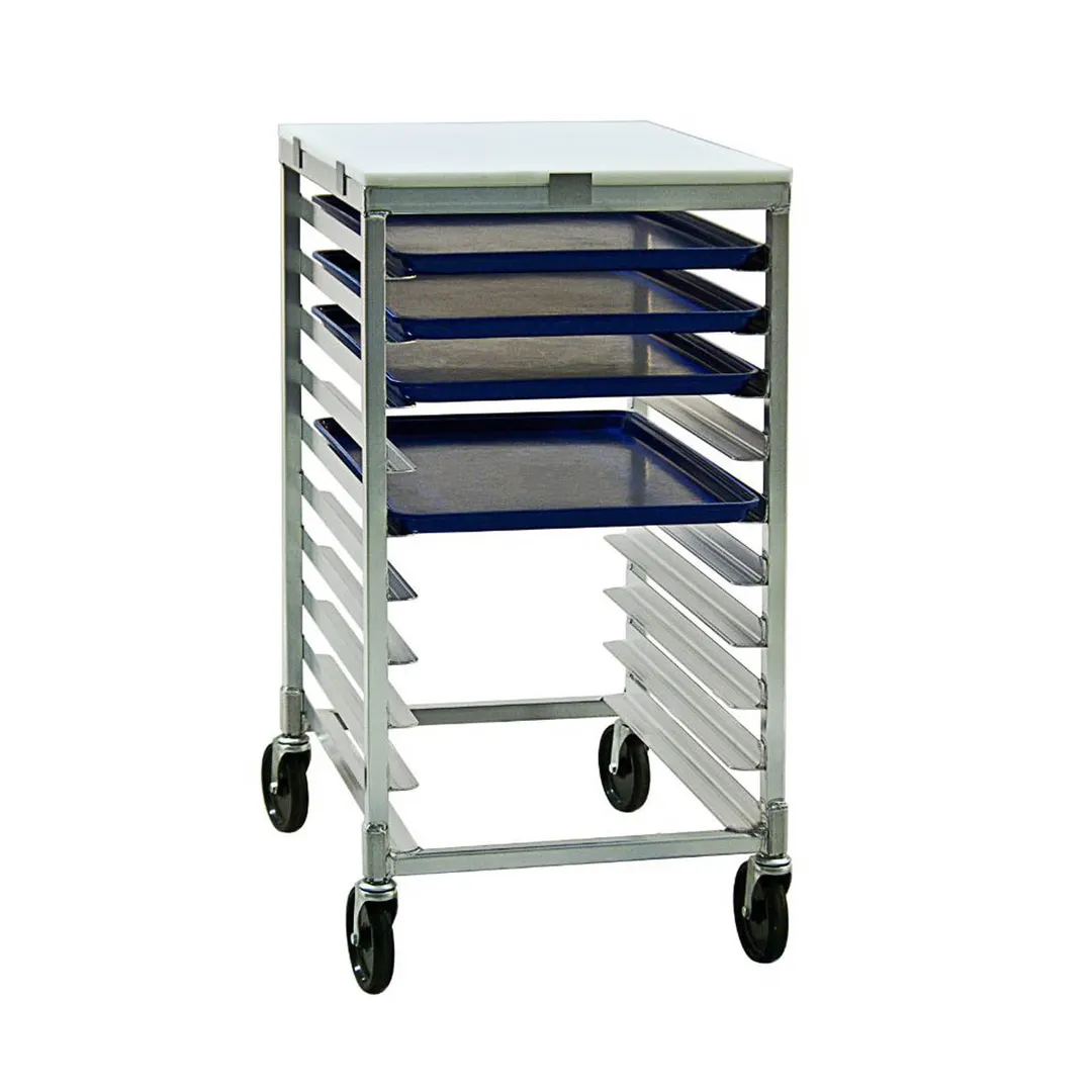New Age 92096 10 Pan Half-Size End Load Aluminum Bun / Sheet Pan Rack with Work Top