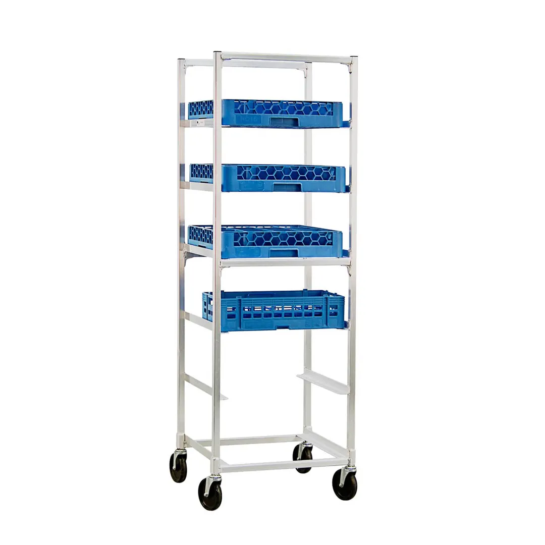 New Age 93037 6 Tray End Load Mobile Aluminum Cup / Glass Rack with 10" Bottom Load Slides