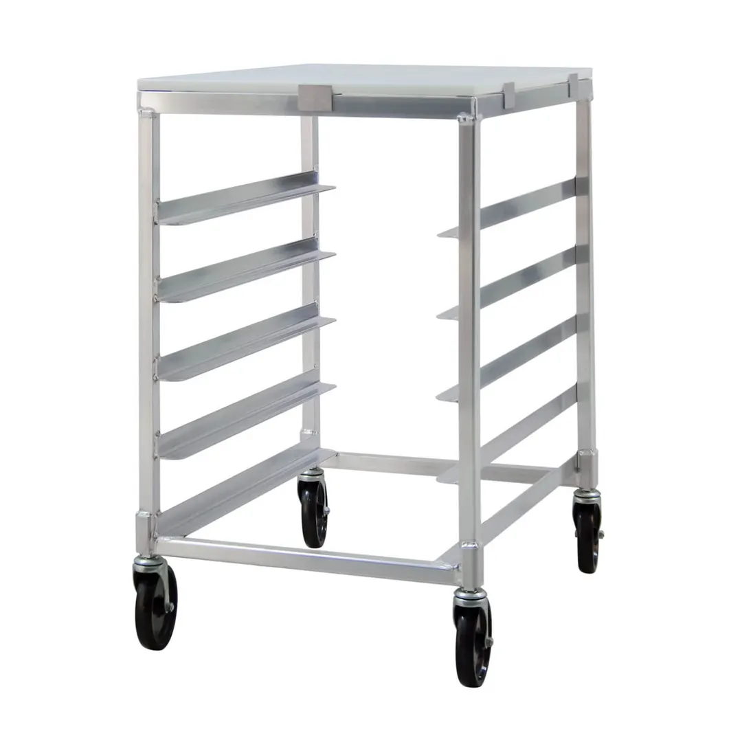 New Age 95958 5 Pan Half-Size End Load Aluminum Bun / Sheet Pan Rack with Work Top