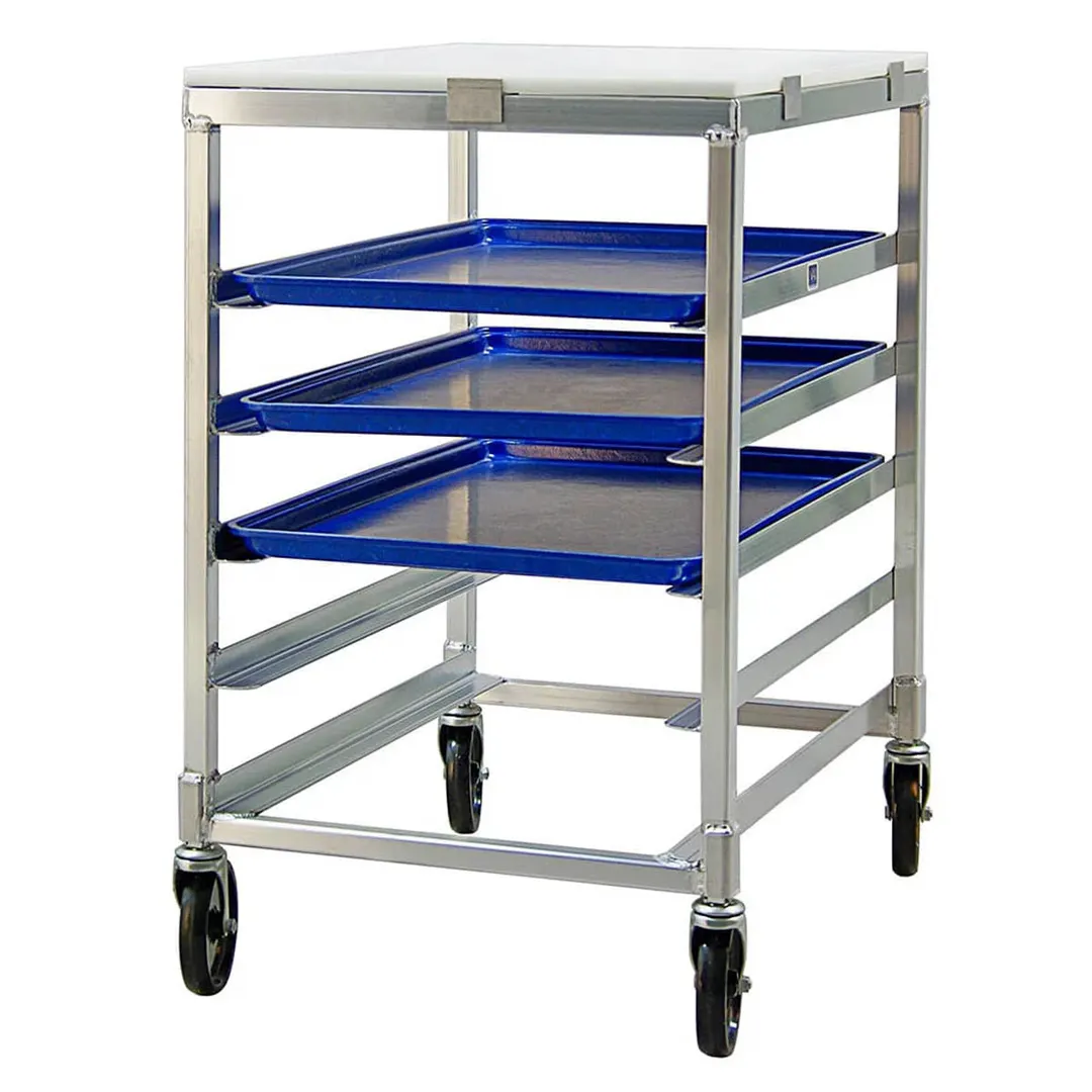 New Age 95958 5 Pan Half-Size End Load Aluminum Bun / Sheet Pan Rack with Work Top