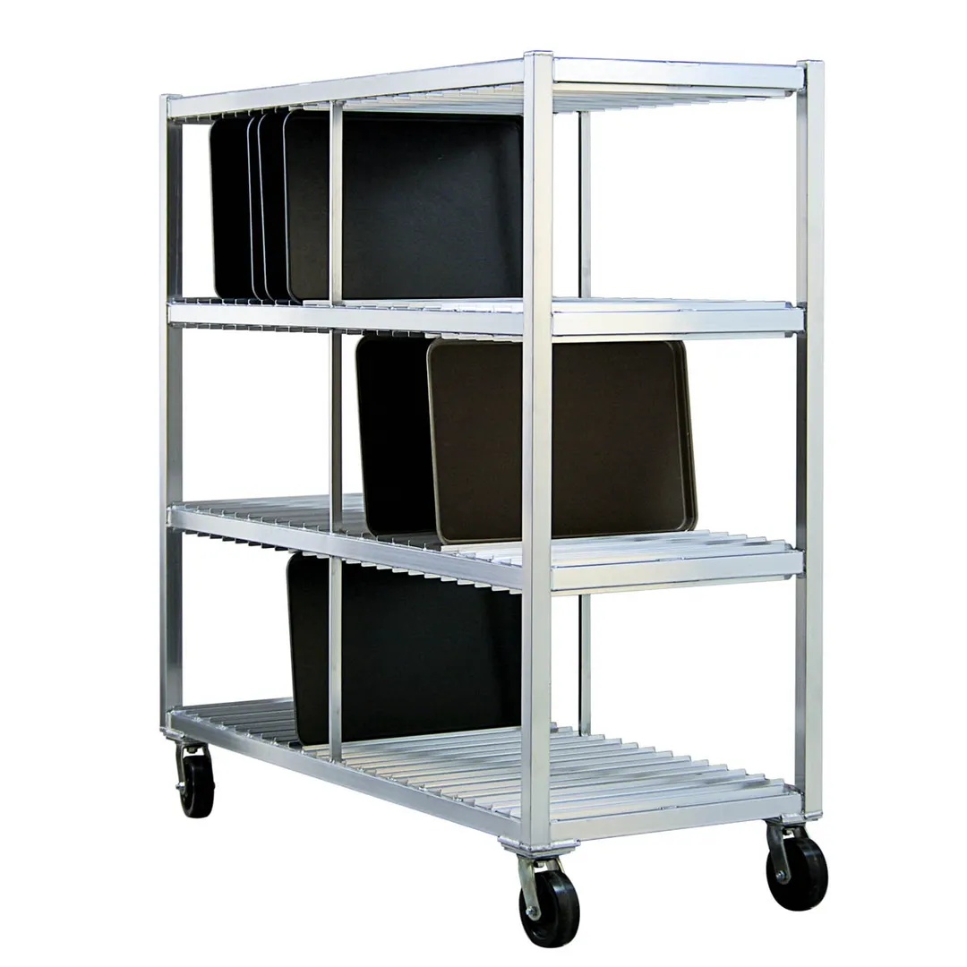 New Age 96706 Mobile Aluminum Tray Drying Rack with 144 Tray Capacity and 3 Tray Levels