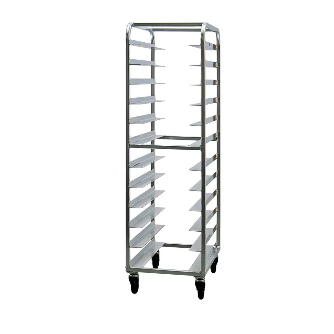 New Age 97745 24 Tray End Load Aluminum Tray Rack for 14" x 18" Trapezoid / Round Trays
