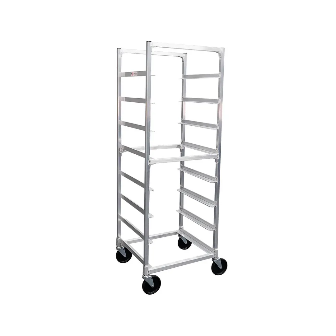 New Age NS345 8 Tray End Load Mobile Aluminum Cup / Glass Rack with 7" Bottom Load Slides