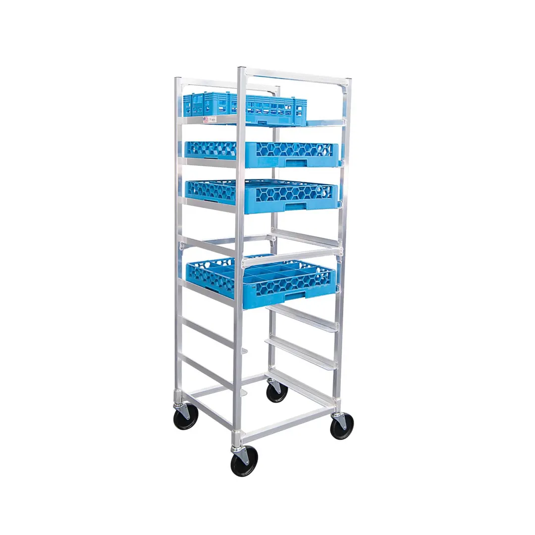 New Age NS345 8 Tray End Load Mobile Aluminum Cup / Glass Rack with 7" Bottom Load Slides