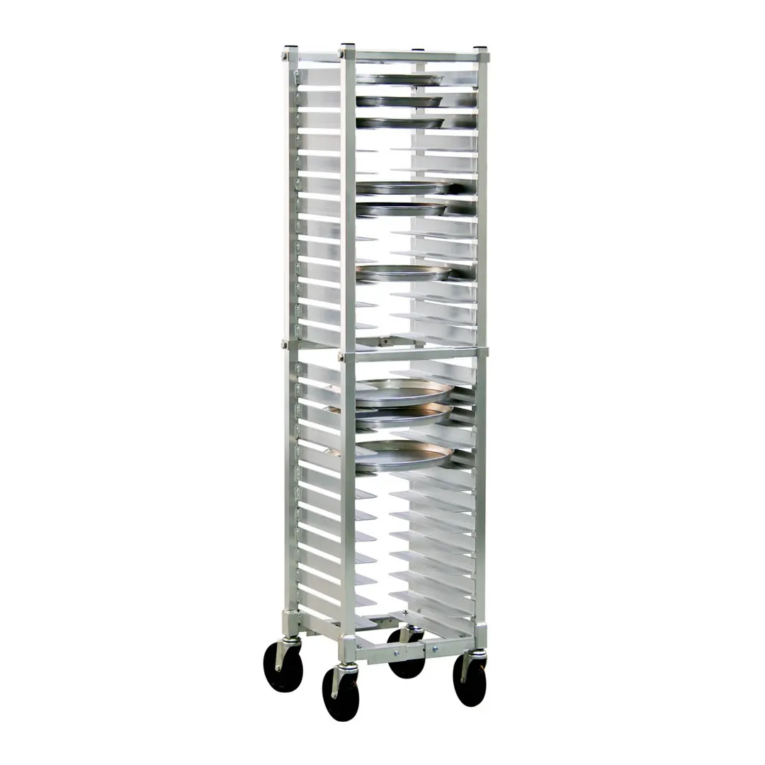 New Age NS599A 26 Slot Aluminum Mobile Universal Pizza Pan Rack for 10"-16" Pans