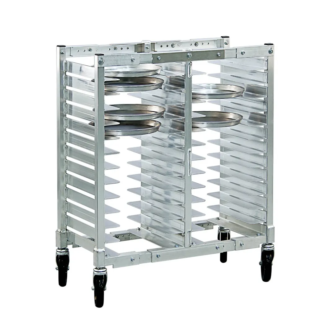 New Age NS600A 26 Slot Aluminum Mobile Universal Pizza Pan Rack for 10"-16" Pans