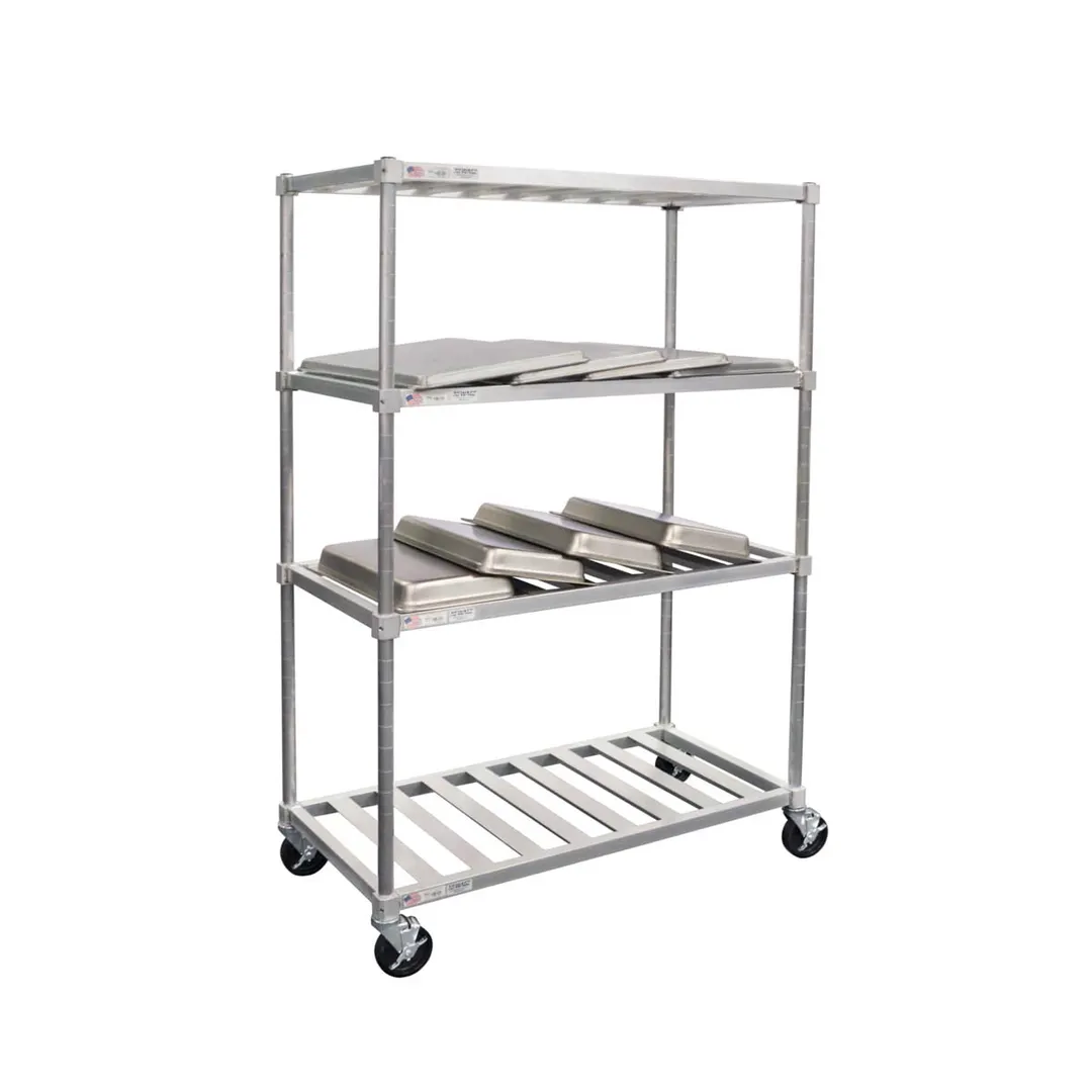 New Age P2448 48"W x 24"D x 76"H 4-Tier Stationary Aluminum Pot & Pan Rack, 900 lbs, Louvered Shelves, NSF, KD