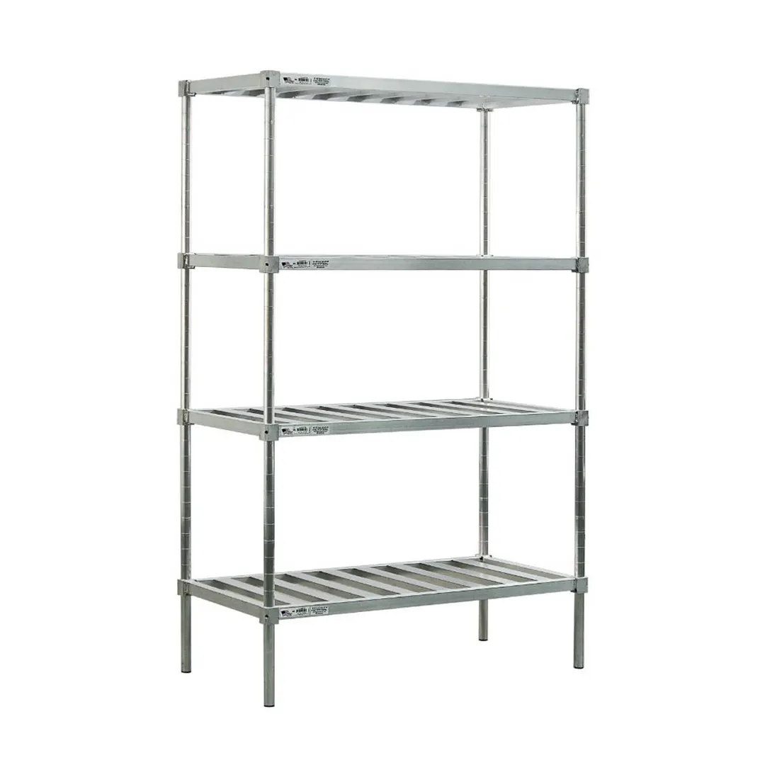 New Age P2460 60" x 24" x 76" Stationary 4-Tier Aluminum Pot & Pan Rack 900 lbs Louvered Shelves