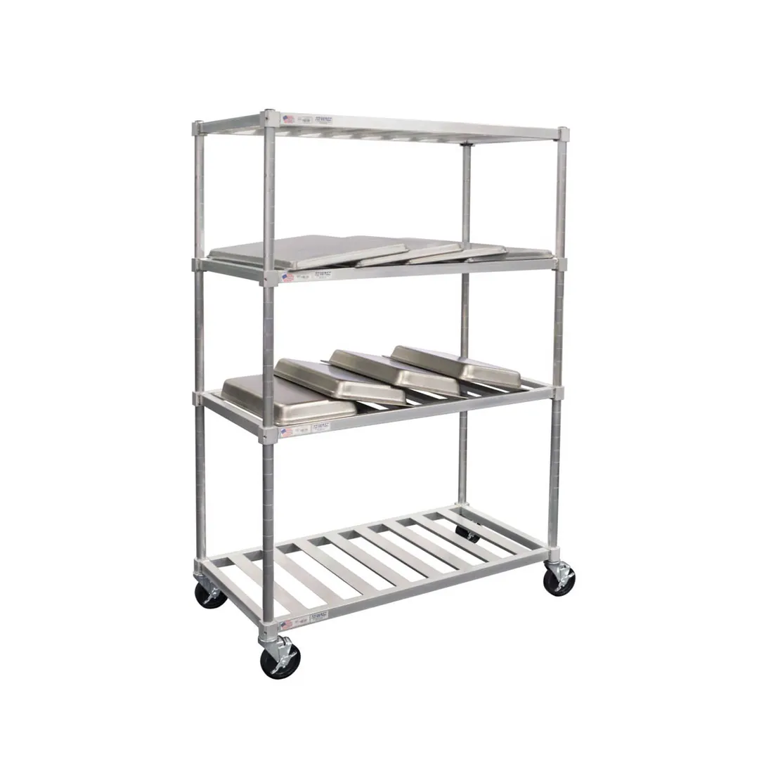New Age PM2448 48" x 24" x 74" Mobile 4-Tier Aluminum Pot & Pan Rack, 1200 lb, NSF, KD