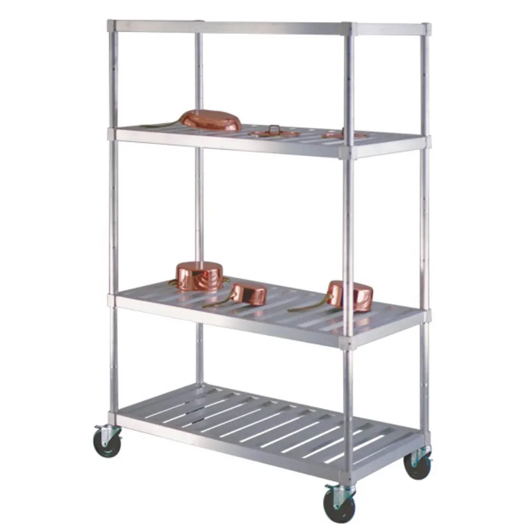 New Age PM2460 60" x 24" x 74" Mobile 4-Tier Aluminum Pot & Pan Rack, 1200 lb, Louvered Shelves, NSF
