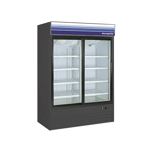 Norpole NPGR2-B 53" 2-Section Sliding Glass Door Merchandiser Refrigerator in Black, 45 cu. ft.