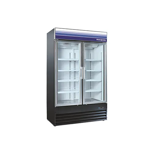 Norpole NPGR2-S45B 53" 2-Section Glass Door Merchandiser Refrigerator in Black, 45 cu. ft.