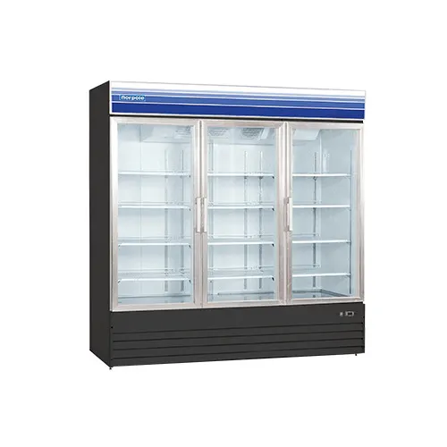 Norpole NPGR3-SB 78" 3-Section Glass Door Merchandiser Refrigerator in Black, 53 cu. ft.