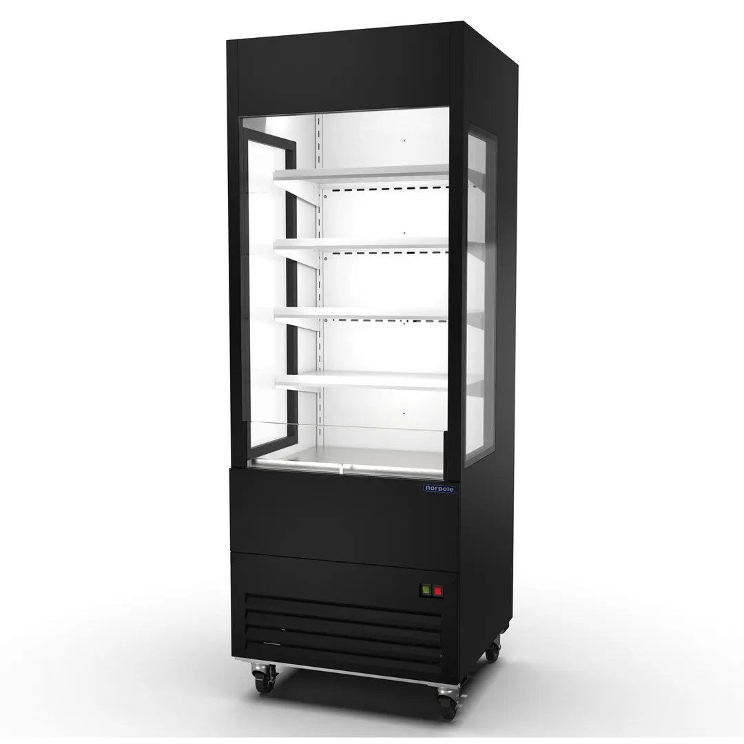 Norpole NPOA-30 30" Vertical Open Air Merchandiser in Black, Self-Contained, 4 Shelves
