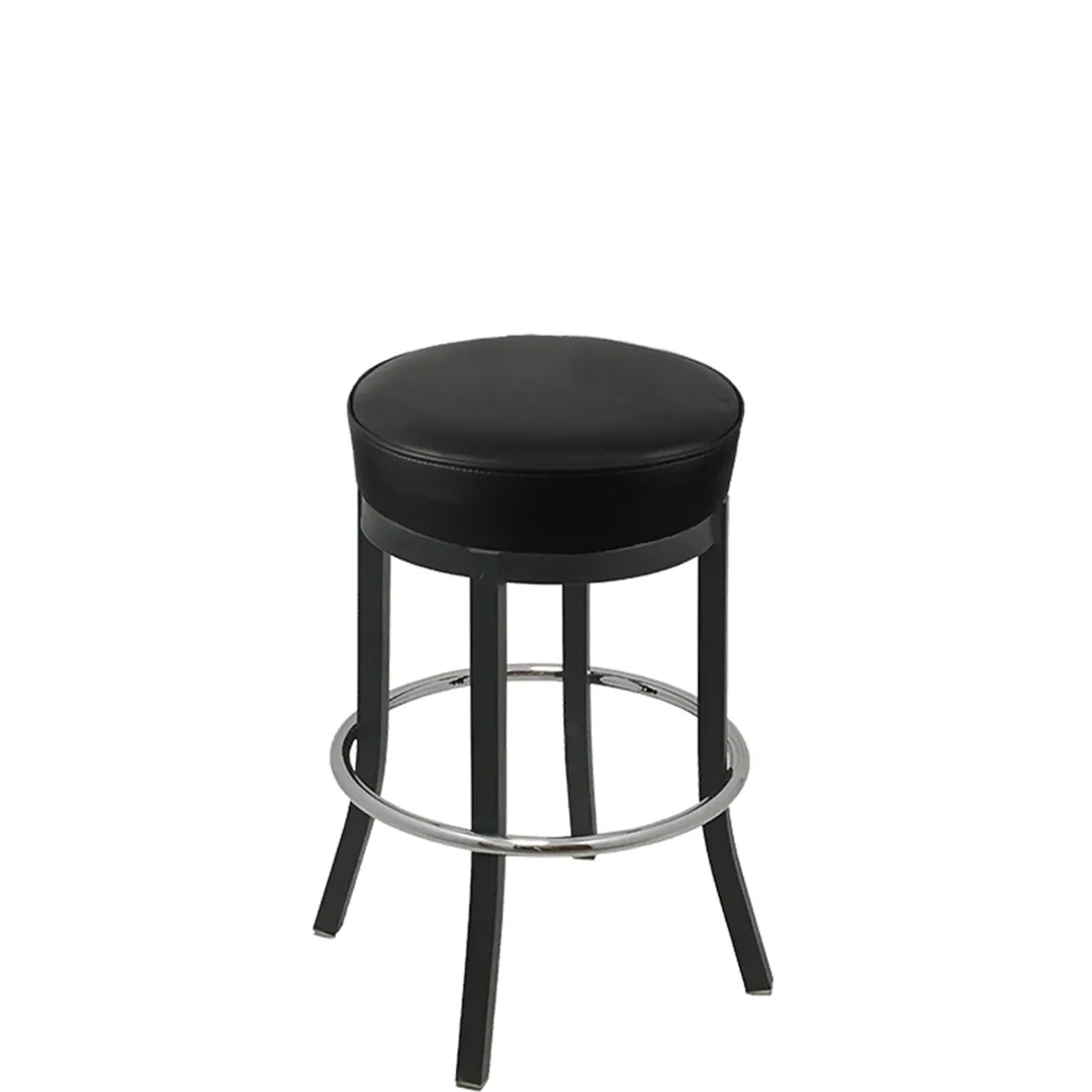 Oak Street BB-288 - Backless Bar Stool, 17" Seat, Vinyl Upholstery, Black Metal Frame, Chrome Ring, Standard