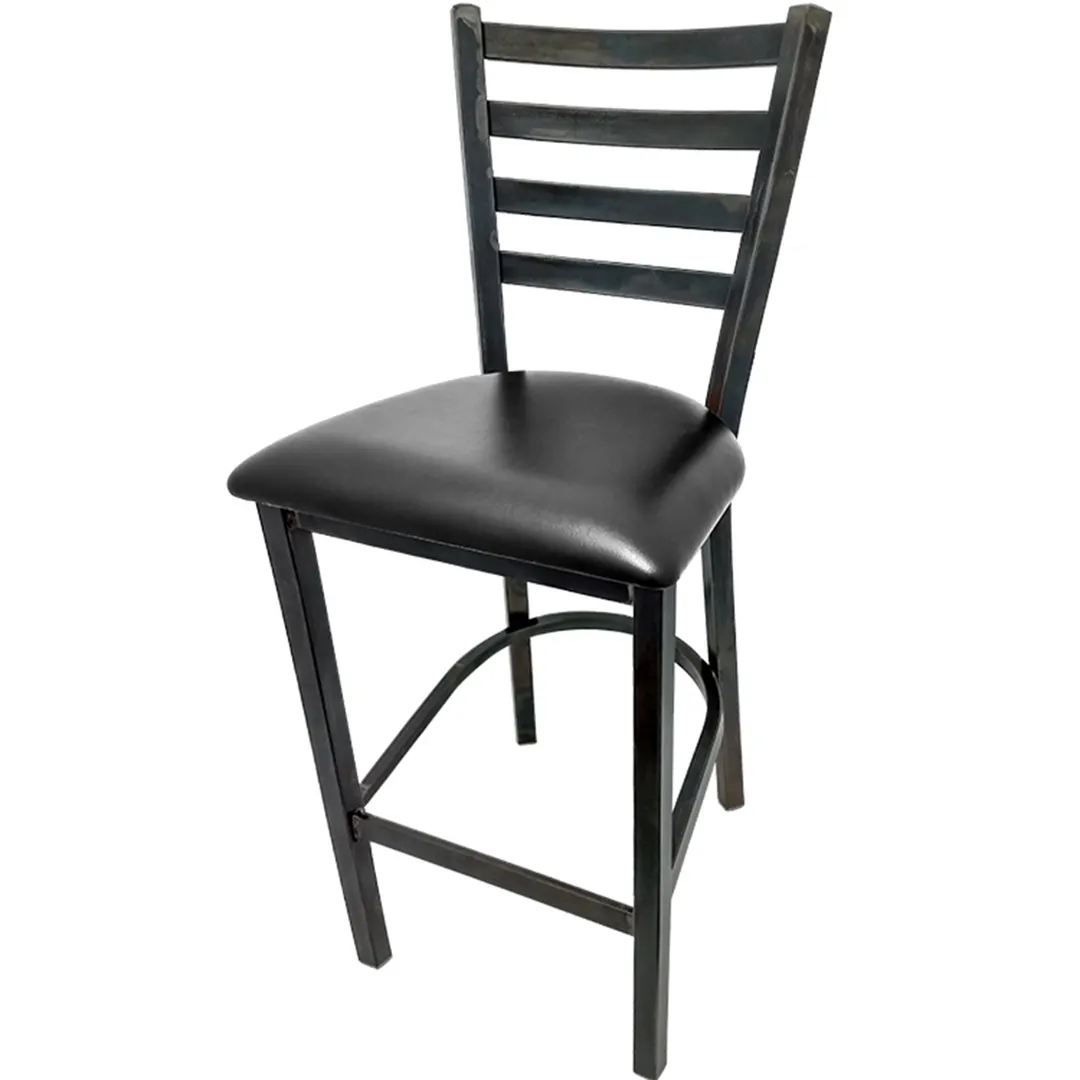 Oak Street BM-234R Bar Stool – Rustic Ladder Back, 1-1/4" Hot Rolled Steel Frame, Clear Coat Finish, Footrest