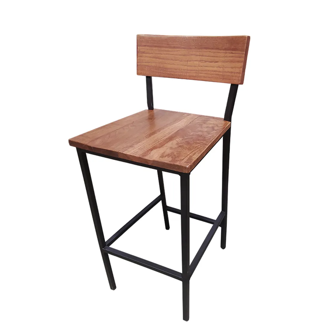 Oak Street BM-W702-BLK Timber Bar Stool – Distressed Back Seat, Black Finish, Tubular Frame, Footrest