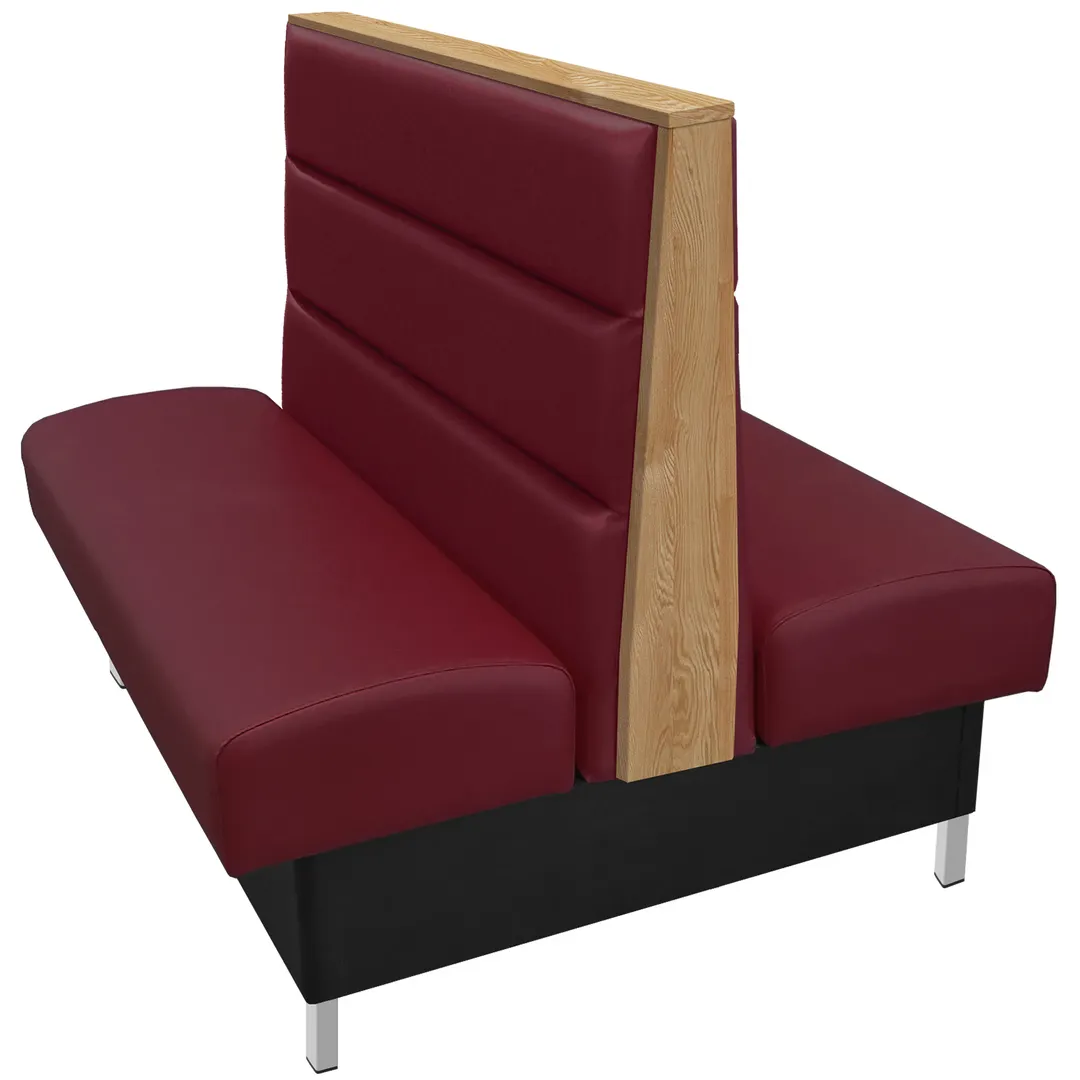 Oak Street BRT-6042-DBL 60"L Double Channel Back Booth, Upholstered Seat & Back, Stained Oak Top, Black Vinyl Base, 42"H