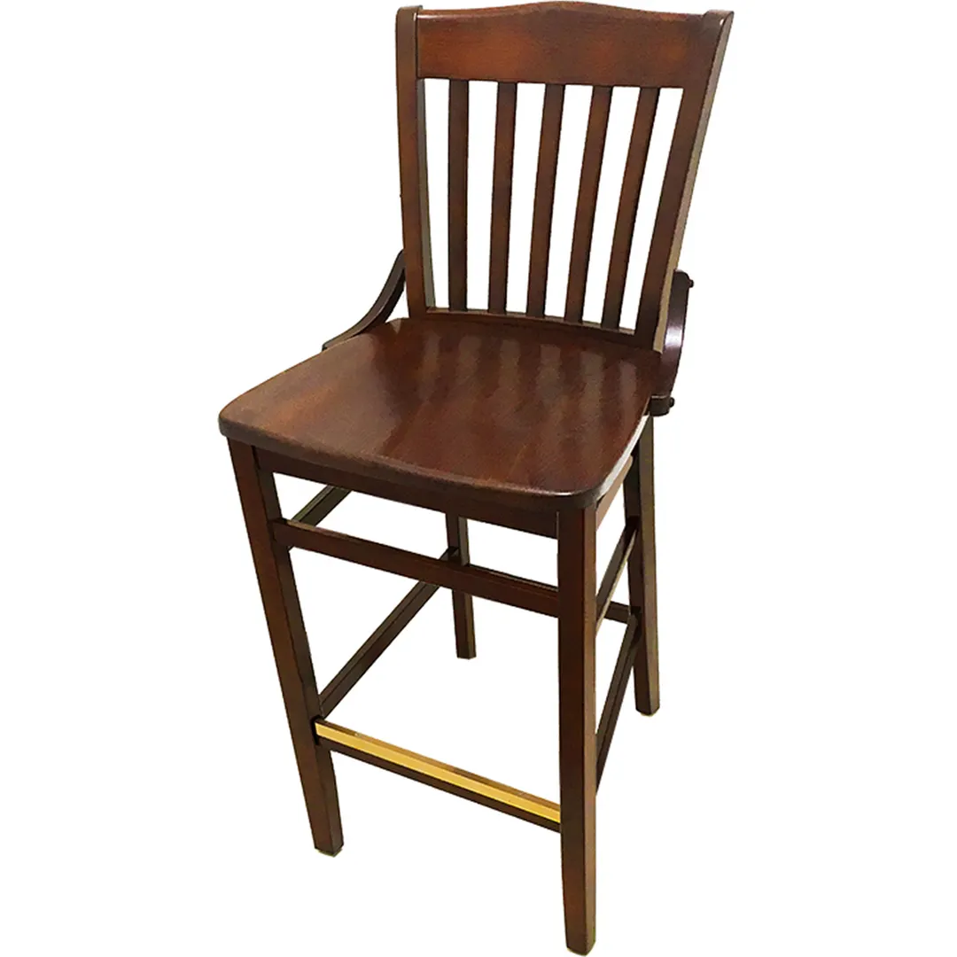 Oak Street BW-554-WA Bar Stool, Vertical Slat Back, Walnut Finish, Beechwood Frame, Armless Wood Seat
