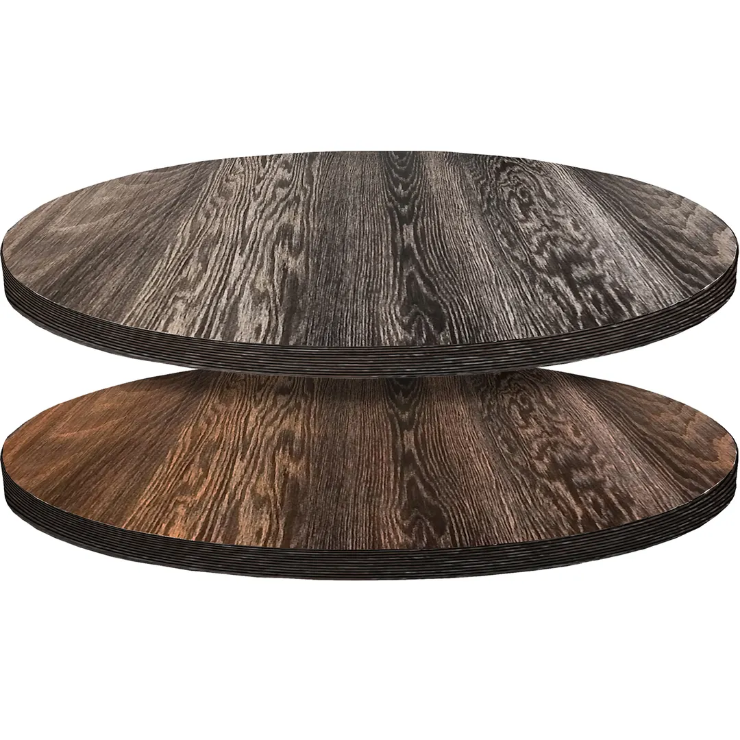 Oak Street CDE24R - Round Economy Table Top, 24" Diameter, 1-1/8" Thick, Oak Faced Engineered Wood, Charred Darkwash Stain, Made in USA