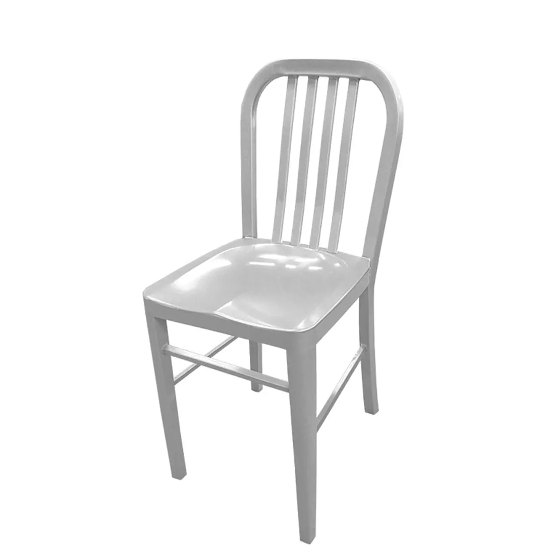 Oak Street CM-252-ALM Indoor Navy Series Dining Chair with Slat Back, Aluminum Seat and Frame