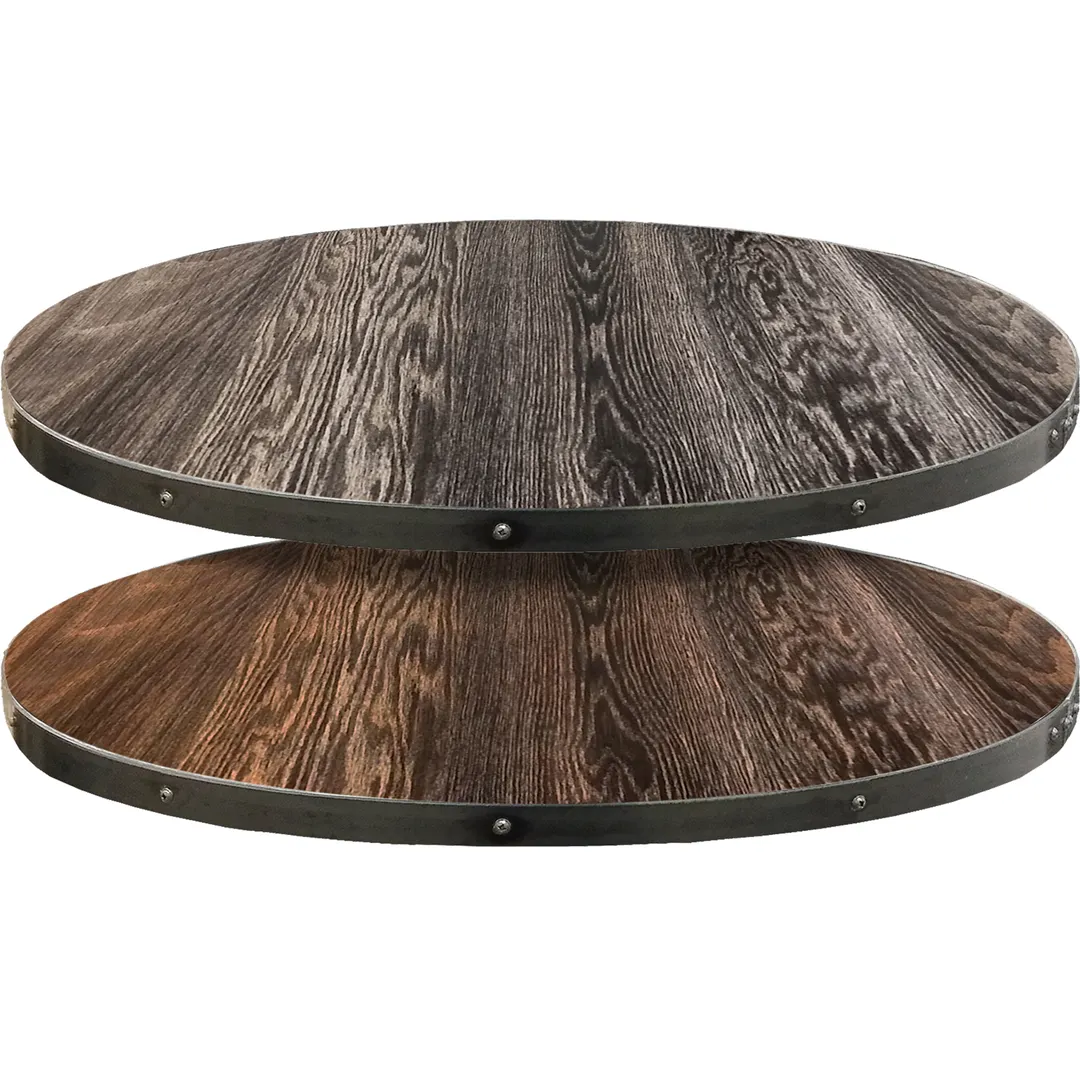 Oak Street FT30R-CD Round 30" Engineered Oak Fortress Table Top, Charred Darkwash Stain, 2" Steel Edge