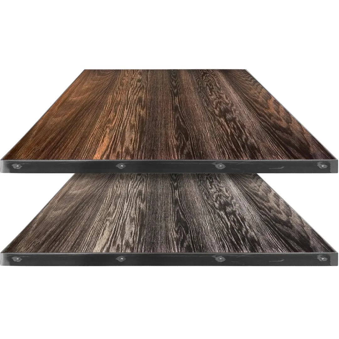Oak Street FT4242-CD Square Fortress Table Top, 42" x 42", 1-1/8" Oak Faced Engineered Wood, Charred Darkwash Stain, 2" Clear Coated Steel Edge