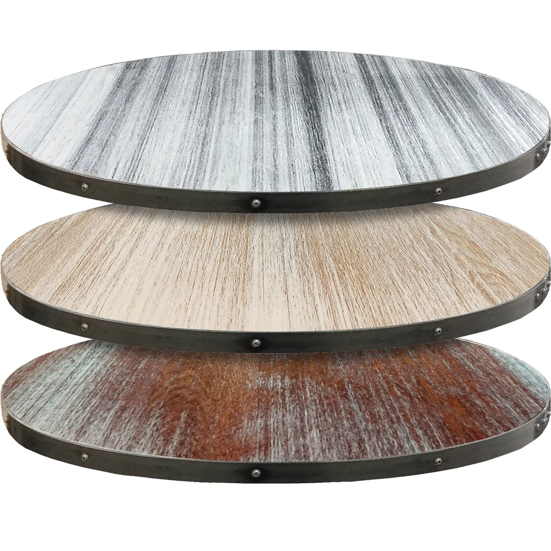 Oak Street FT42R-WW Round 42" Engineered Wood Fortress Table Top, Whitewash Stain, 1-1/8" Thick, 2" Steel Edge