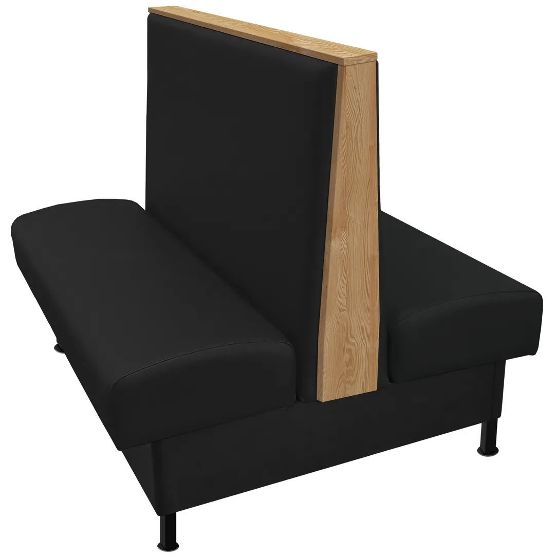 Oak Street MAR-4842-DBL 48" Double Plain Back Booth, Upholstered Back & Seat, Oak Wood Top, Black Vinyl Toe Kick