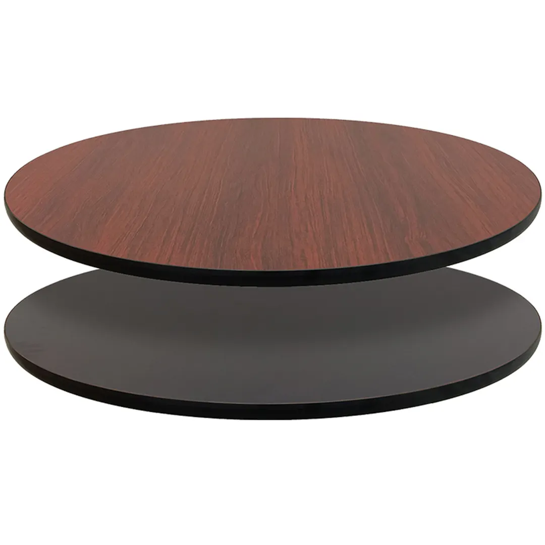 Oak Street MB60R 60" Round Reversible Melamine Table Top, 1" Thick, Black Rubber T-Mold Edge