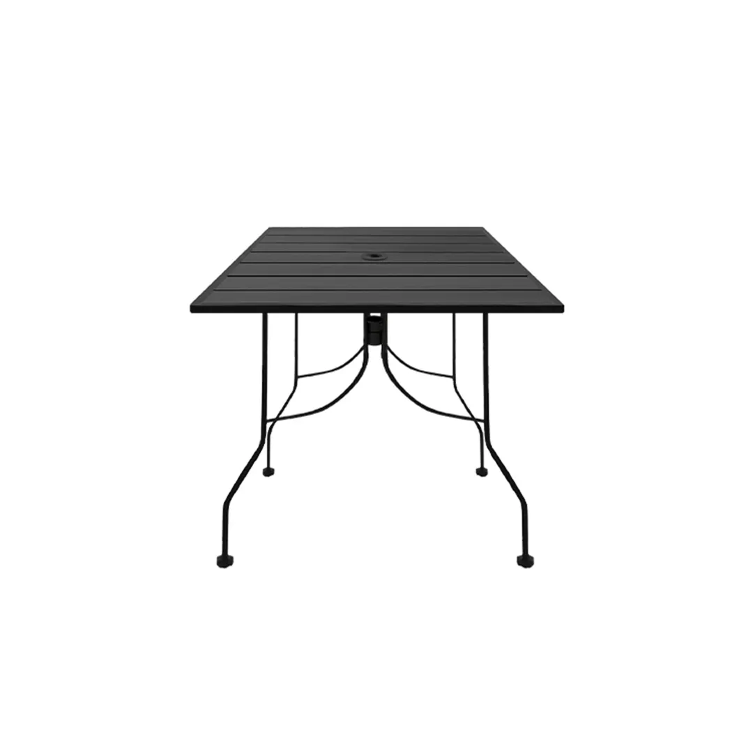 Oak Street OB2430-STD - 24" x 30" Rectangular Indoor/Outdoor Restaurant Patio Table, Black Finish, Rolled Steel Top, 2" Umbrella Hole, Steel Base