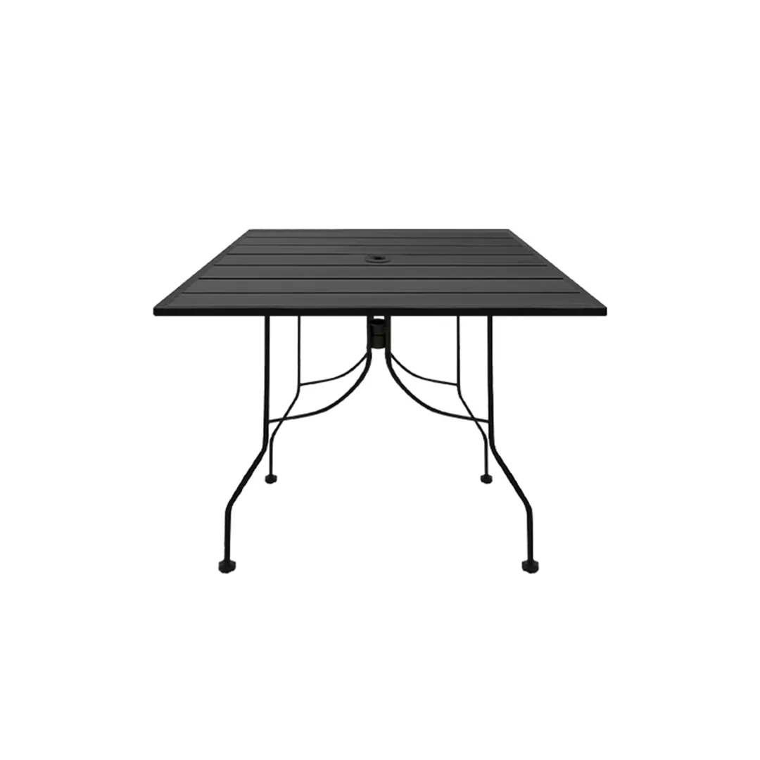 Oak Street OB3030-STD 30"x30" Square Standard Height Outdoor Restaurant Table, Rolled Steel Top, 2" Umbrella Hole, Black Steel Base