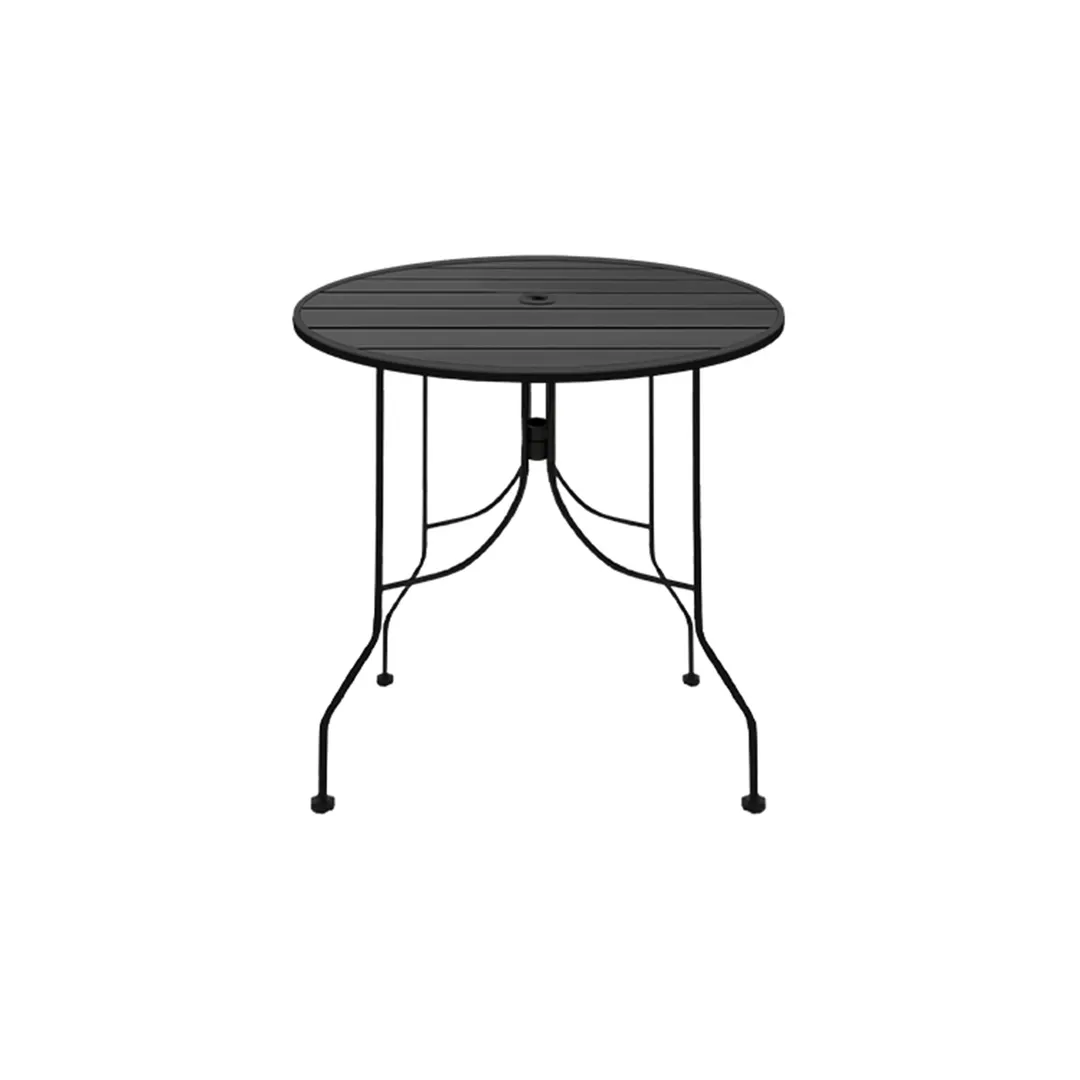 Oak Street OB30R-BAR 30" Round Bar Height Outdoor Restaurant Table, Rolled Steel Top, Black Finish, 2" Umbrella Hole, Steel Base