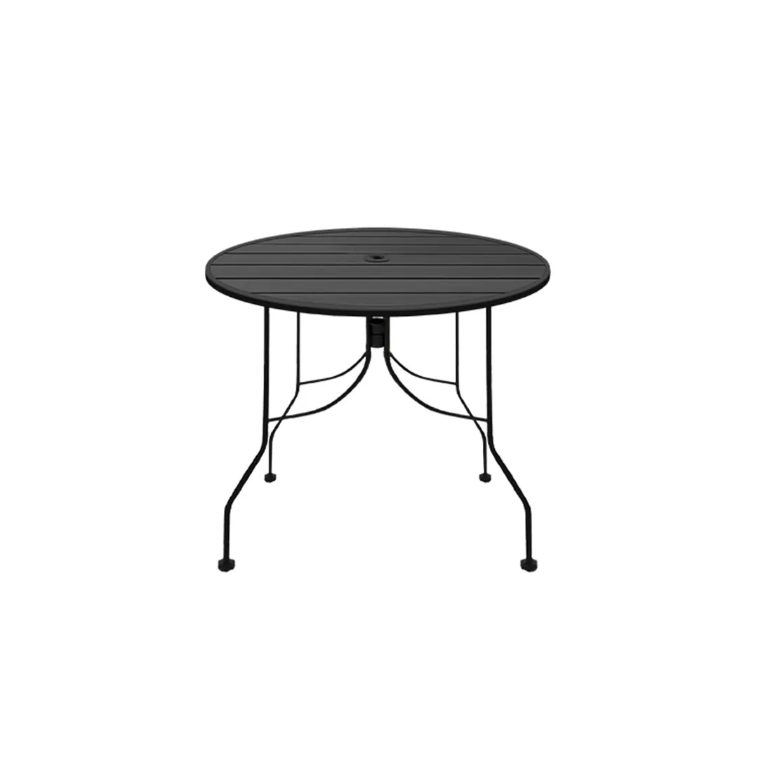 Oak Street OB30R-STD 30 Inch Round Outdoor Restaurant Table, Black Finish, Steel Top and Base, 2 Inch Umbrella Hole