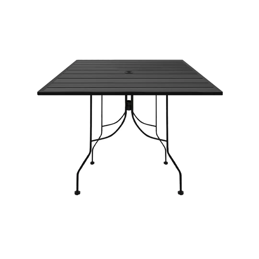 Oak Street OB3636-BAR Square 36" x 36" Bar Height Outdoor Restaurant Table, Rolled Steel Top, 2" Umbrella Hole, Black Steel Base, Indoor/Outdoor Use