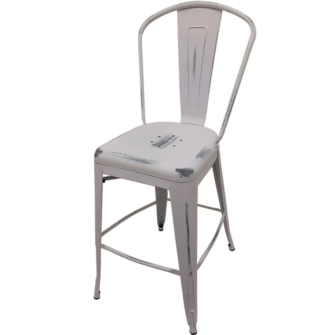 Oak Street OD-BM-0001-WHT Smokestack Bar Stool, Metal Back & Seat, Distressed White Finish, 1.2 mm Pressed Steel