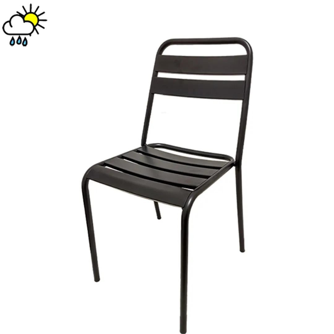 Oak Street OD-CM-6079 Outdoor Boardwalk Side Chair with Metal Ladder Back & Seat, Black