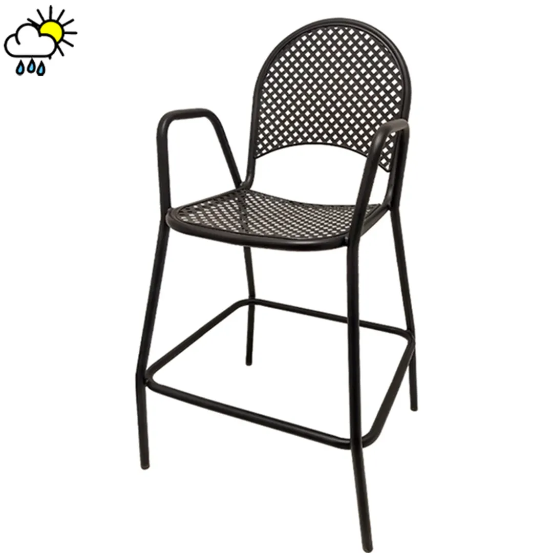 Oak Street OD105-BAR Diamondback Series Bar Stool with Arms, Punched Steel Mesh Back & Seat, Black Finish