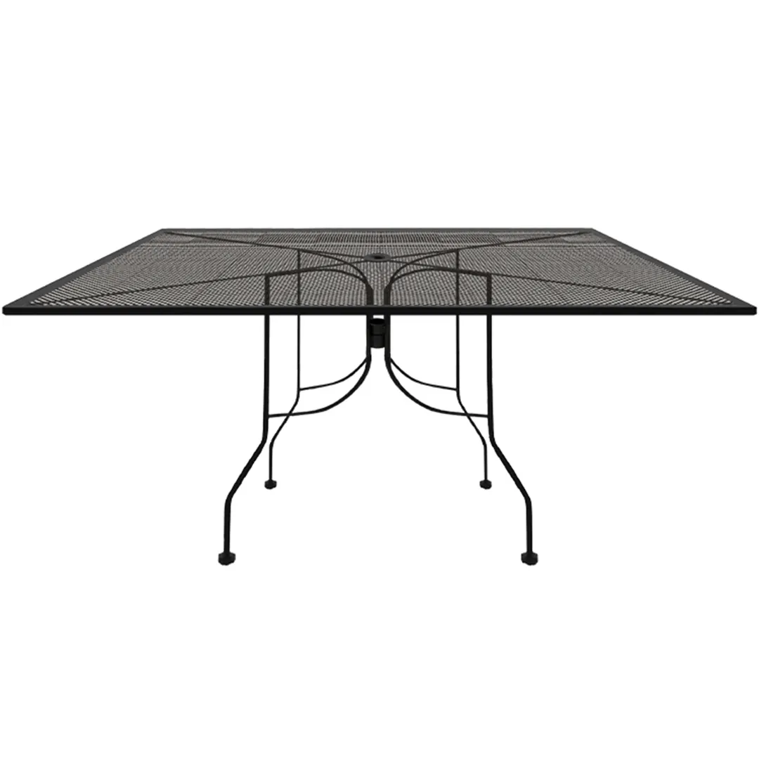 Oak Street OD3048-STD Diamondback Series 30" x 48" Rectangular Punched Steel Mesh Top Standard Height Outdoor Restaurant Table with 2" Umbrella Hole and Black Steel Base
