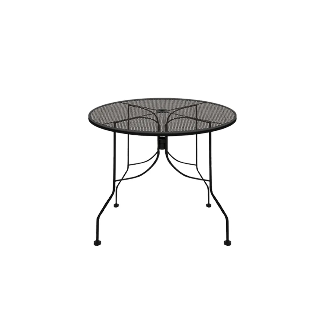 Oak Street OD30R-STD 30 Inch Round Punched Steel Mesh Top Outdoor Restaurant Table, Standard Height, Black Finish, Steel Base