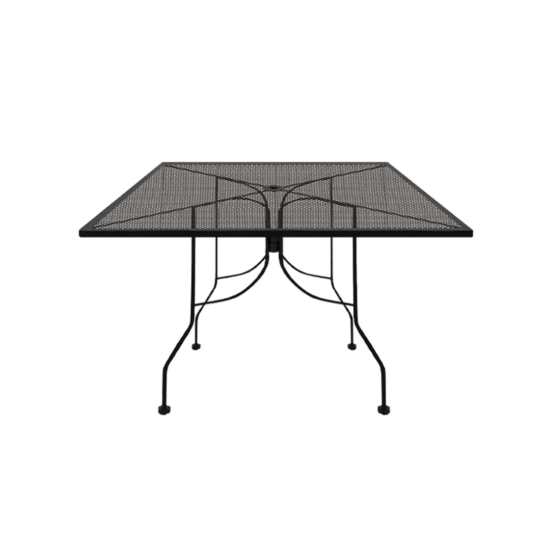 Oak Street OD3636-STD Diamondback Series 36" x 36" Square Punched Steel Mesh Top Standard Height Outdoor Restaurant Table with 2" Umbrella Hole and Black Steel Base