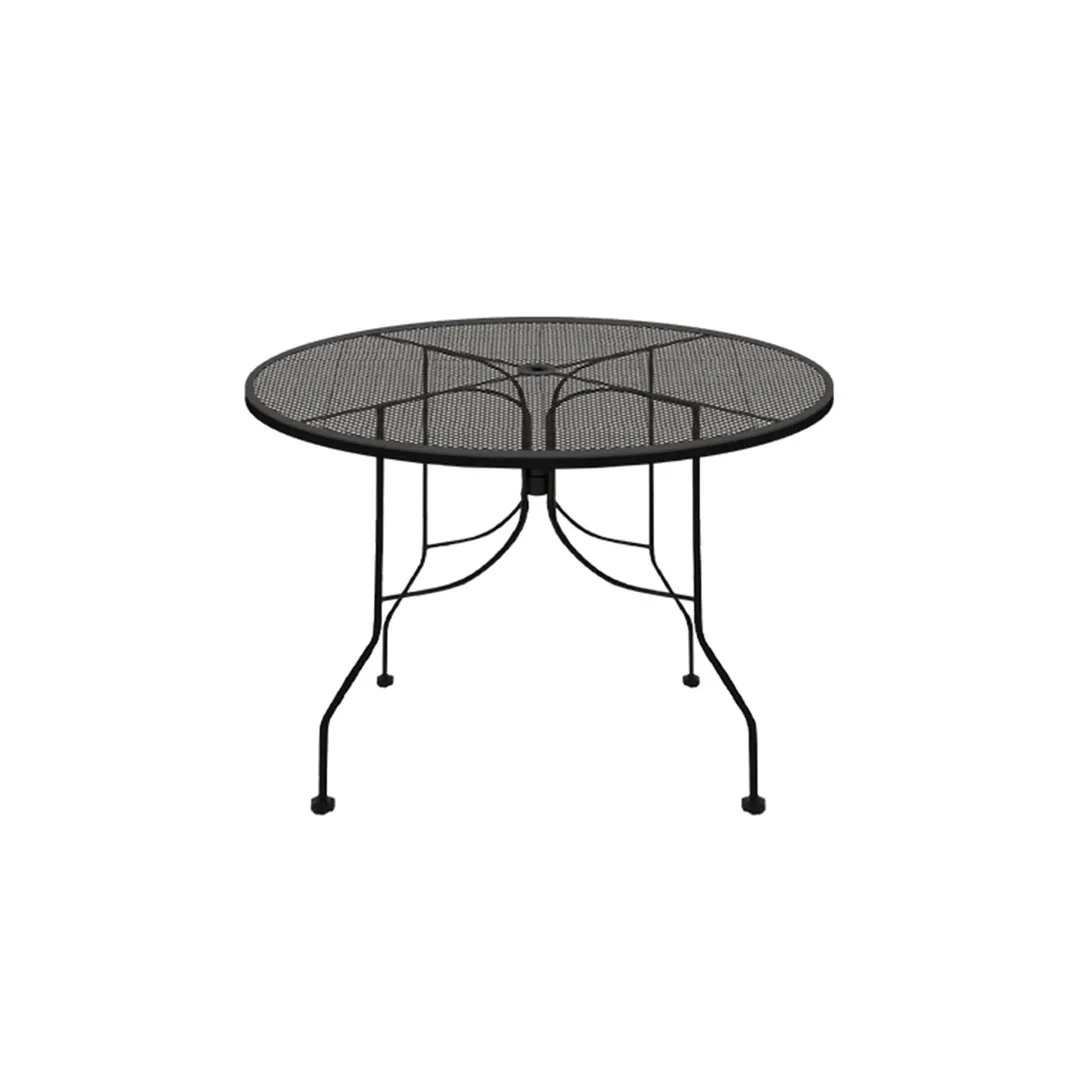Oak Street OD36R-STD 36" Round Diamondback Series Outdoor Restaurant Table, Punched Steel Mesh Top, 2" Umbrella Hole, Black Finish Steel Base