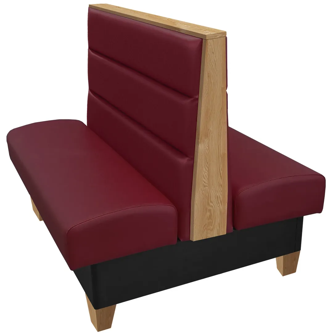 Oak Street PLO-3042-DBL 30" Double Channel Back Booth, Upholstered Back & Seat, Stained Oak Top, Black Vinyl Base