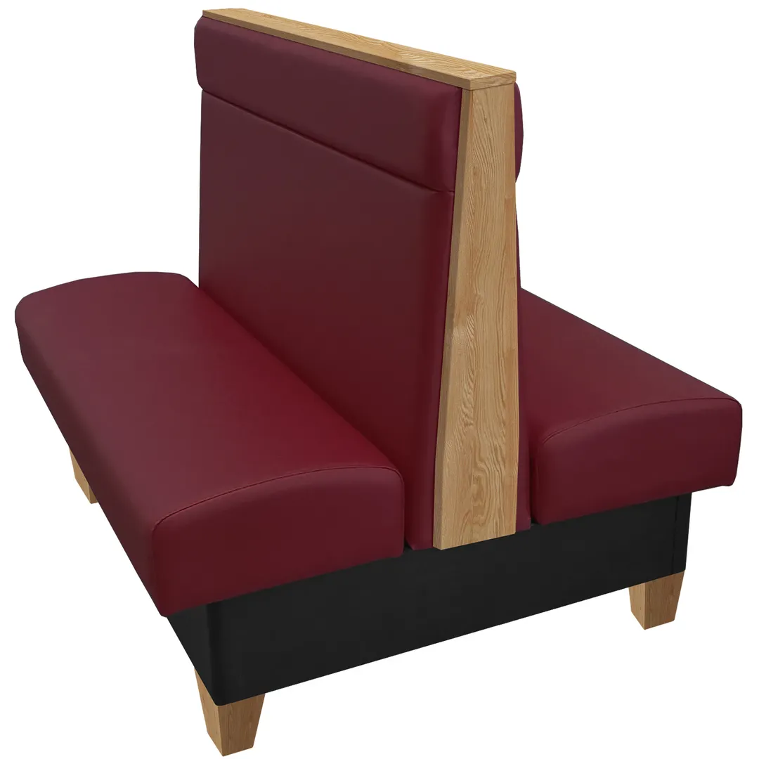 Oak Street QBY-7242-DBL 72"L Double Plain Back Booth, Upholstered Back with Headroll, Black Vinyl, Stained Oak Top