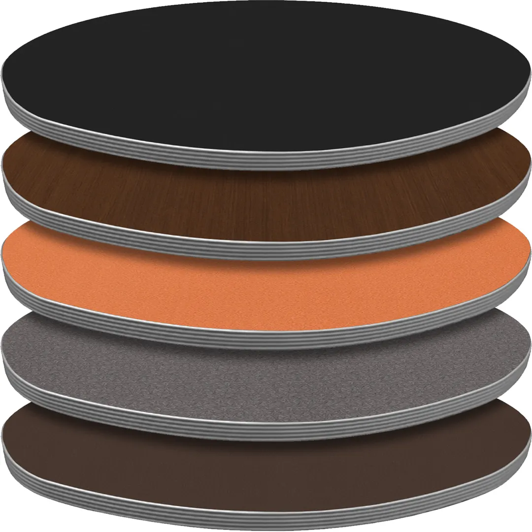 Oak Street RT36R 36" Round Retro Laminate Table Top, T-Mold Rubber Edge, Industrial Grade Particle Board