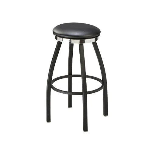 Oak Street SL1117 - Backless Bar Stool, Upholstered Button Top, Black Powder Coat Frame, Vinyl, Standard Size